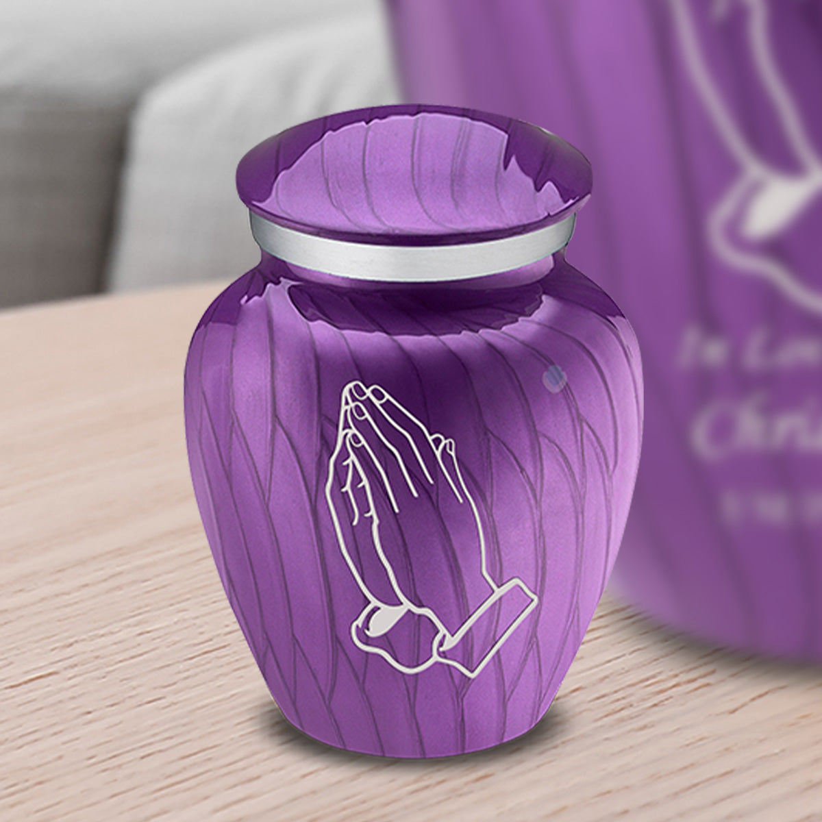 Keepsake Embrace Pearl Purple Praying Hands Cremation Urn