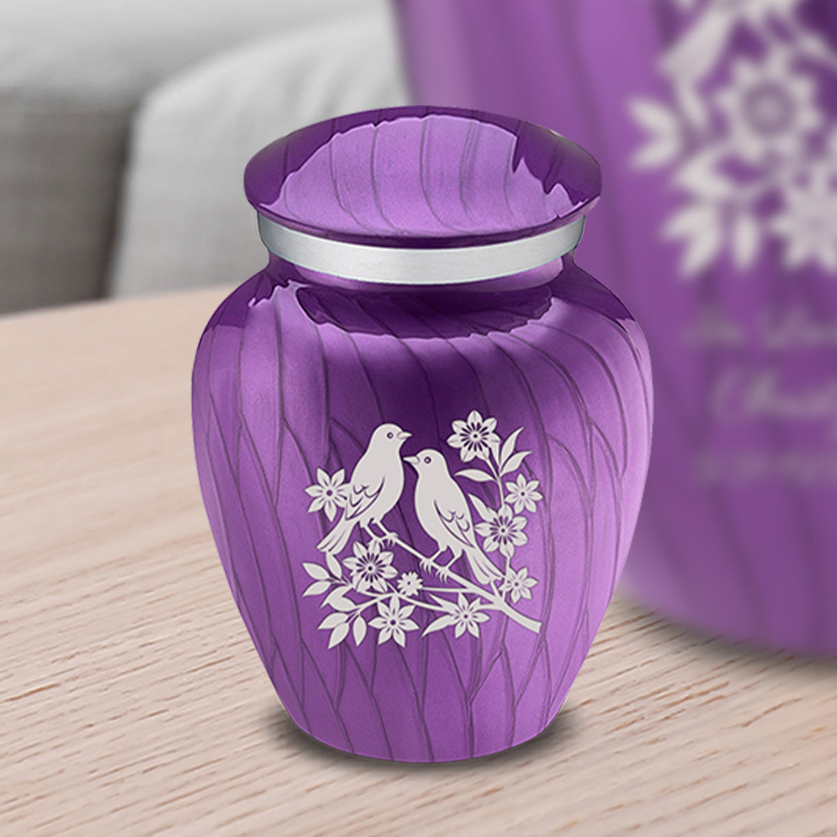 Keepsake Embrace Pearl Purple Songbirds Cremation Urn