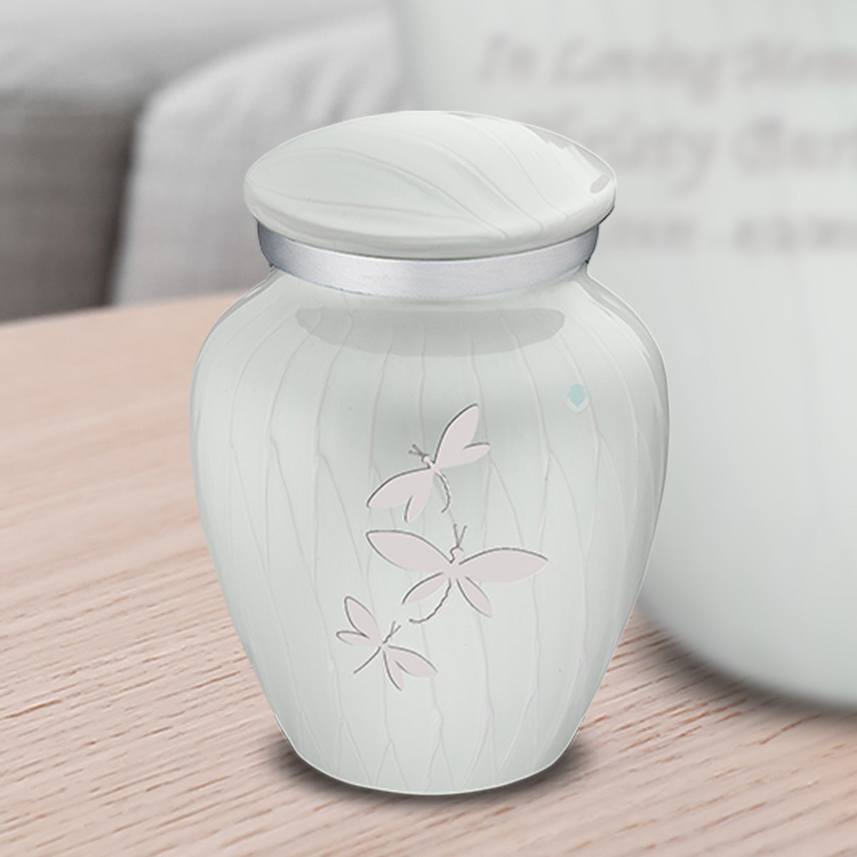 Keepsake Embrace Pearl White Dragonflies Cremation Urn