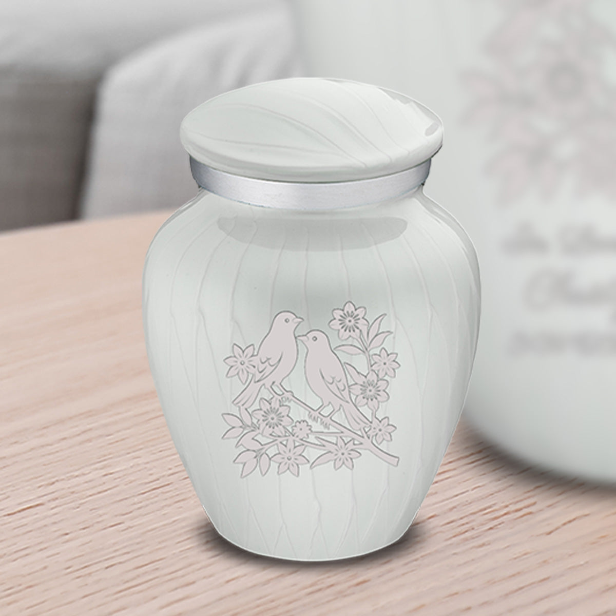 Keepsake Embrace Pearl White Songbirds Cremation Urn