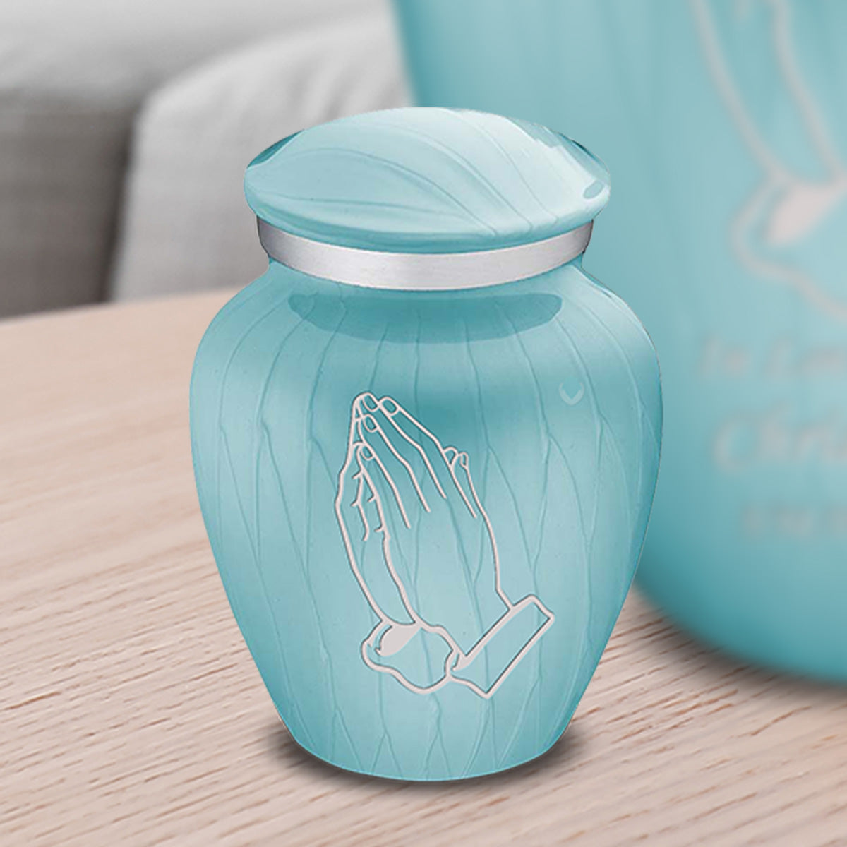 Keepsake Embrace Pearl Light Blue Praying Hands Cremation Urn