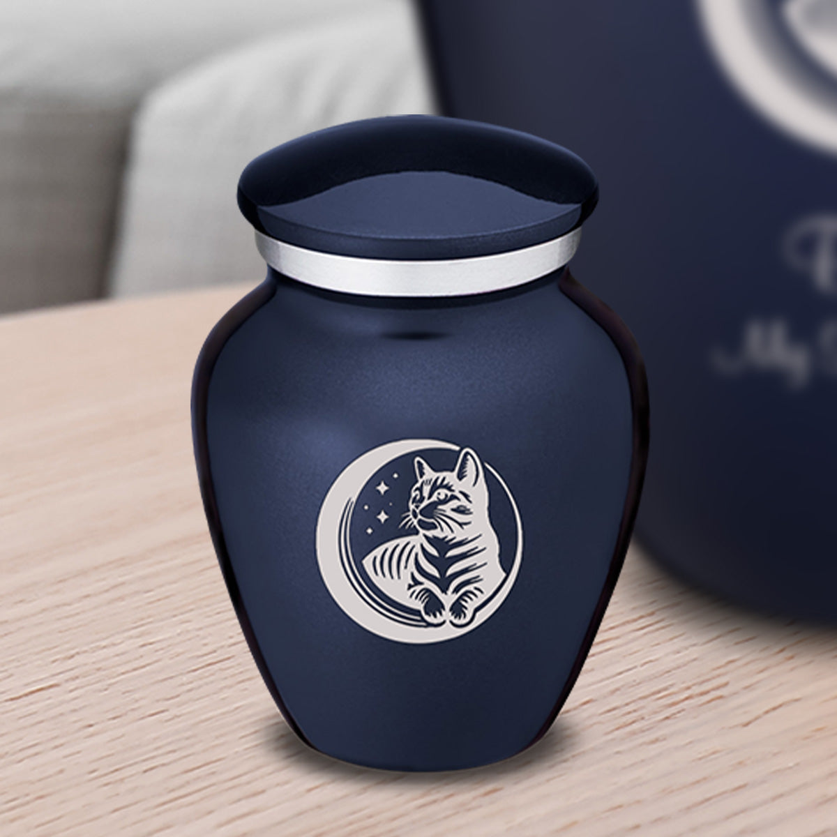 Keepsake Embrace Cobalt Blue Pet Cute Cat Cremation Urn