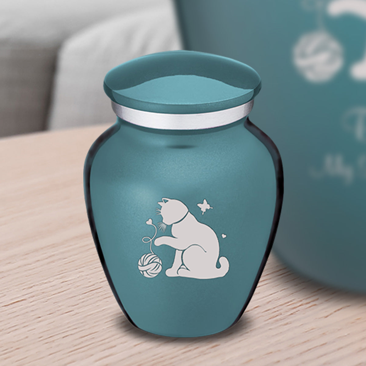 Keepsake Embrace Teal Pet Fun Cat Cremation Urn