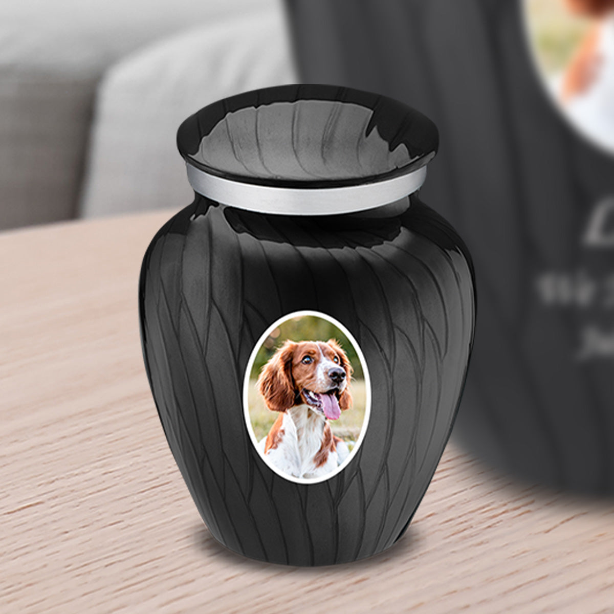 Keepsake Pet Embrace Pearl Black Portrait Cremation Urn