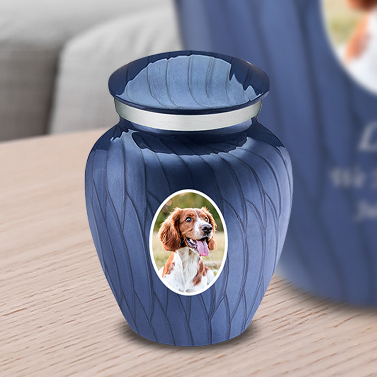 Keepsake Pet Embrace Pearl Cobalt Blue Portrait Cremation Urn