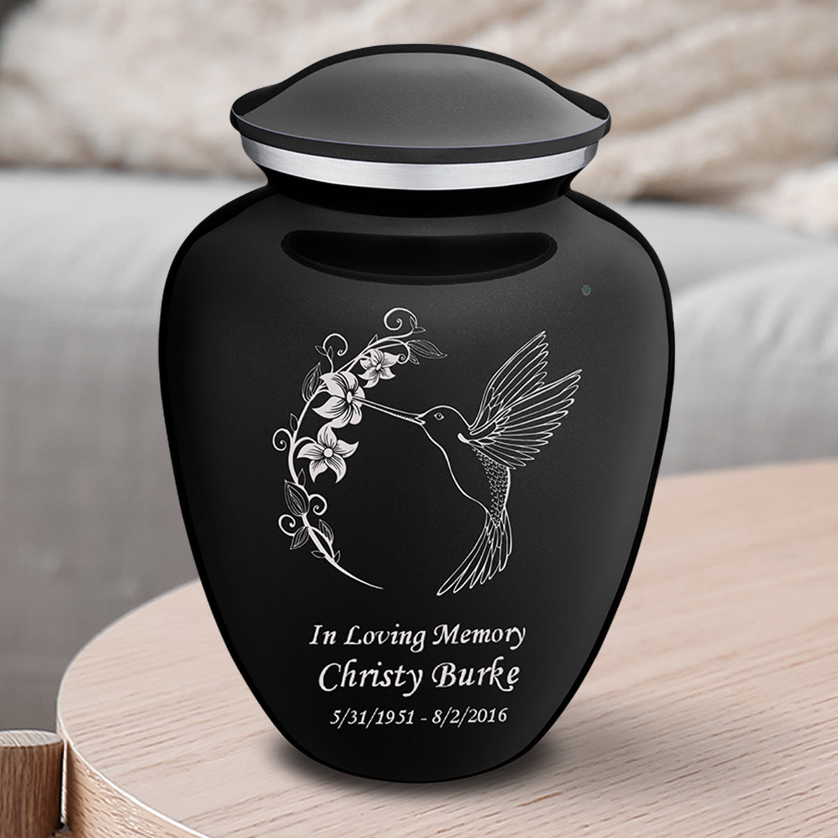 Medium Embrace Black Hummingbird Cremation Urn