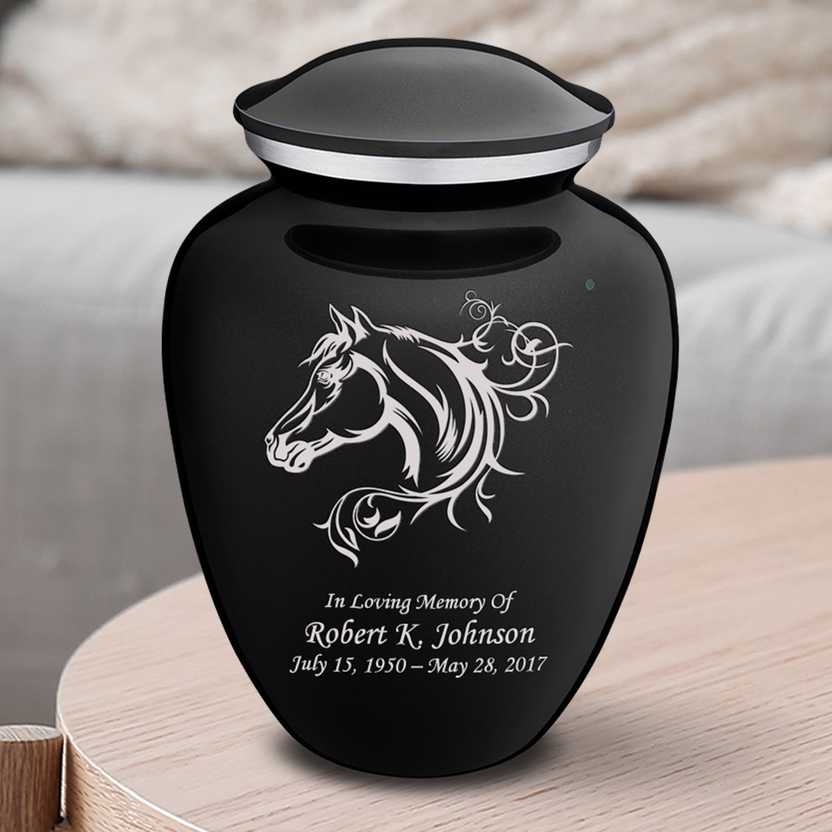 Medium Embrace Black Horse Cremation Urn