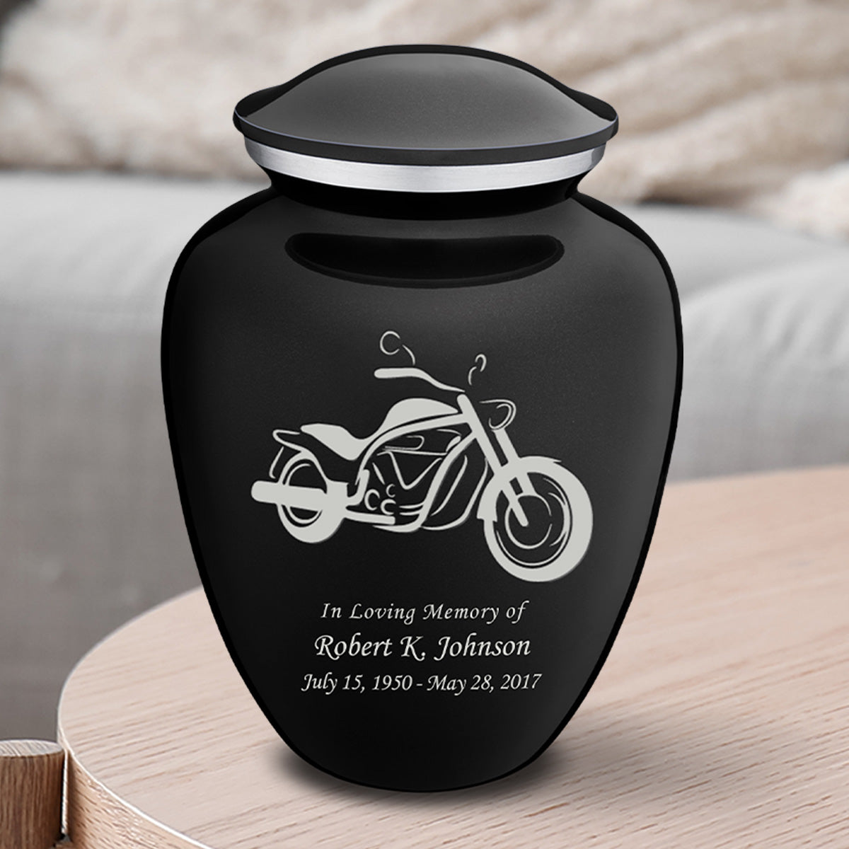 Medium Embrace Black Motorcycle Cremation Urn