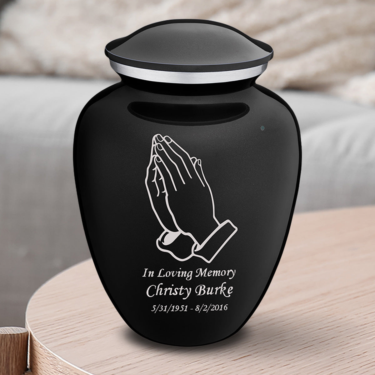Medium Embrace Black Praying Hands Cremation Urn