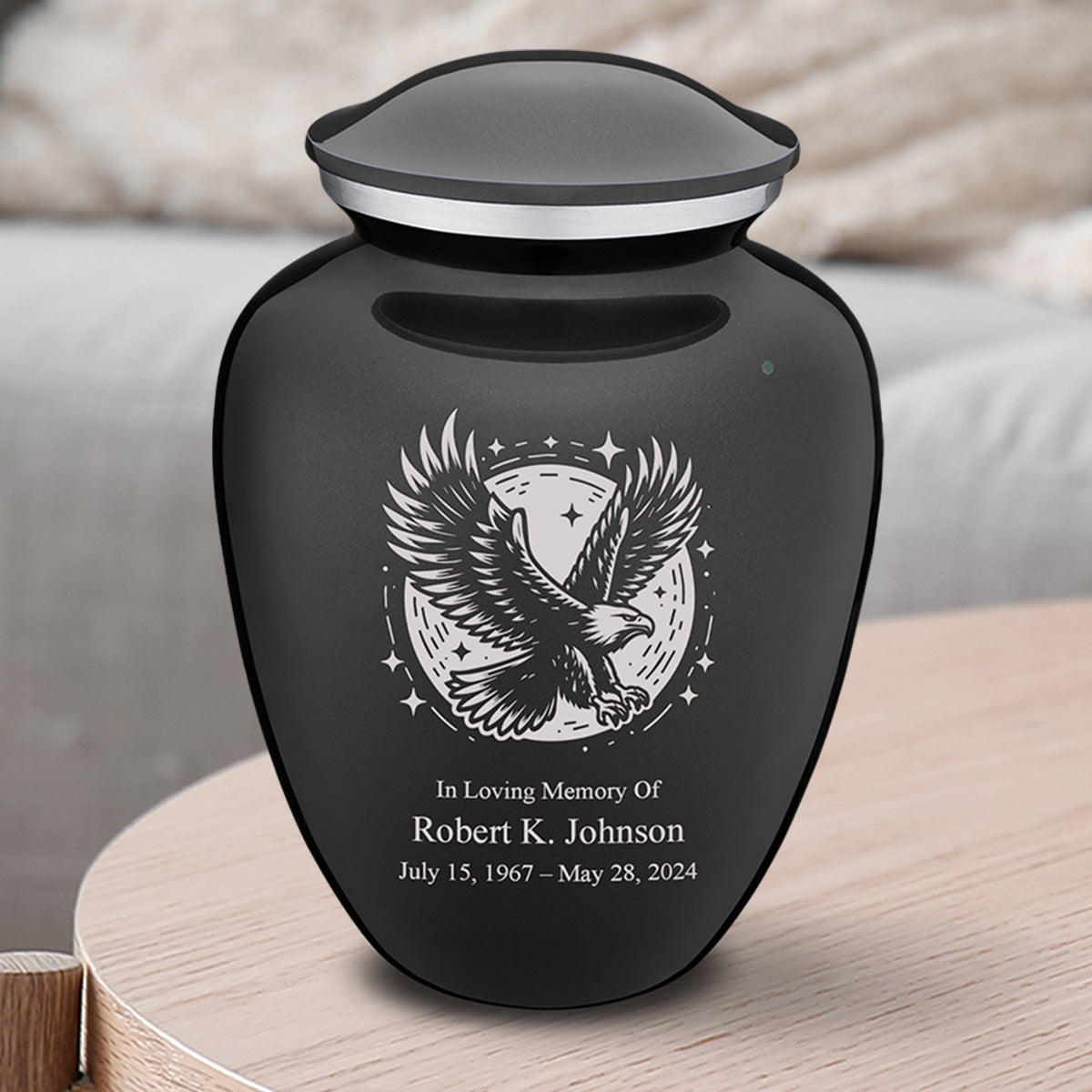 Medium Embrace Charcoal Black  Flying Eagle Cremation Urn
