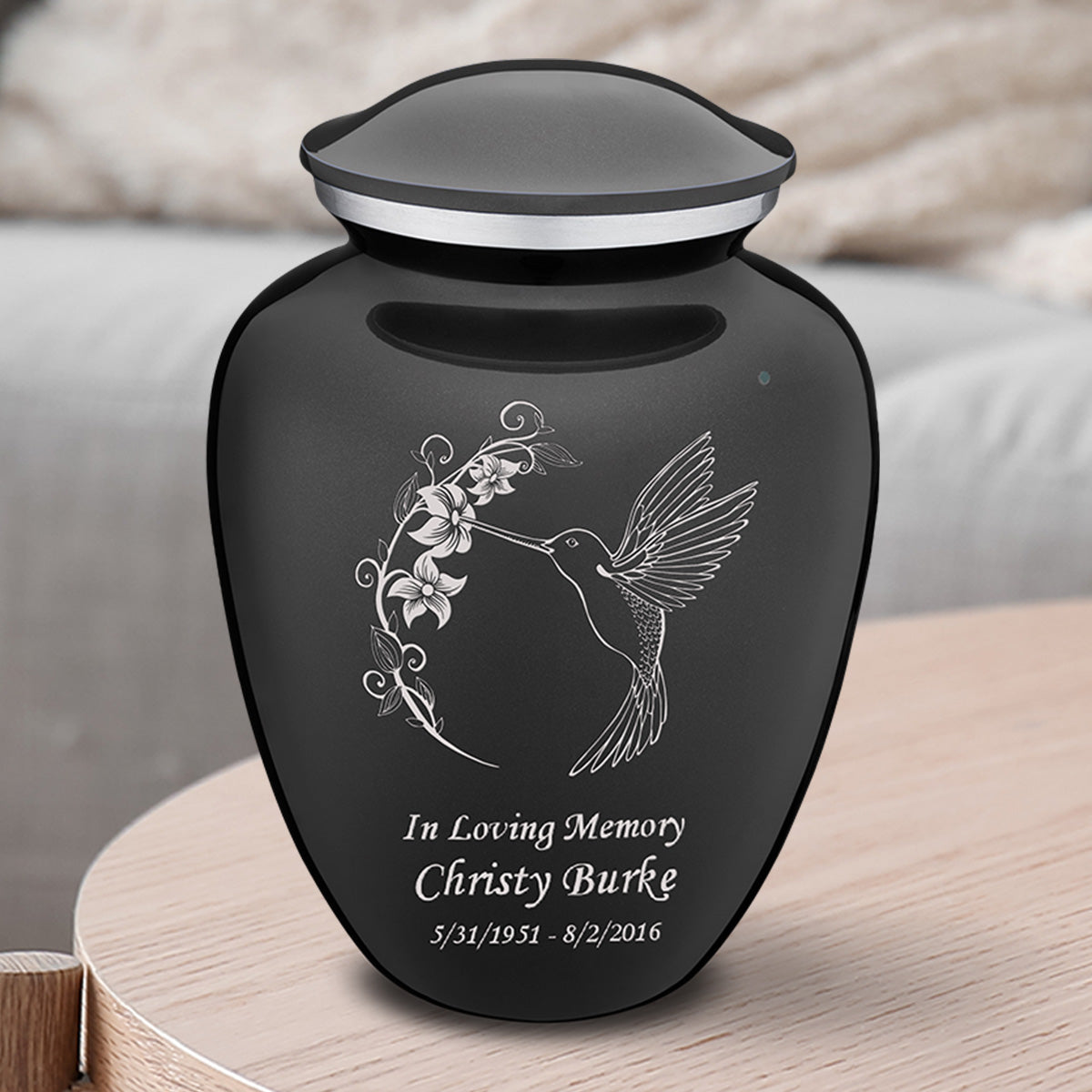 Medium Embrace Charcoal Hummingbird Cremation Urn