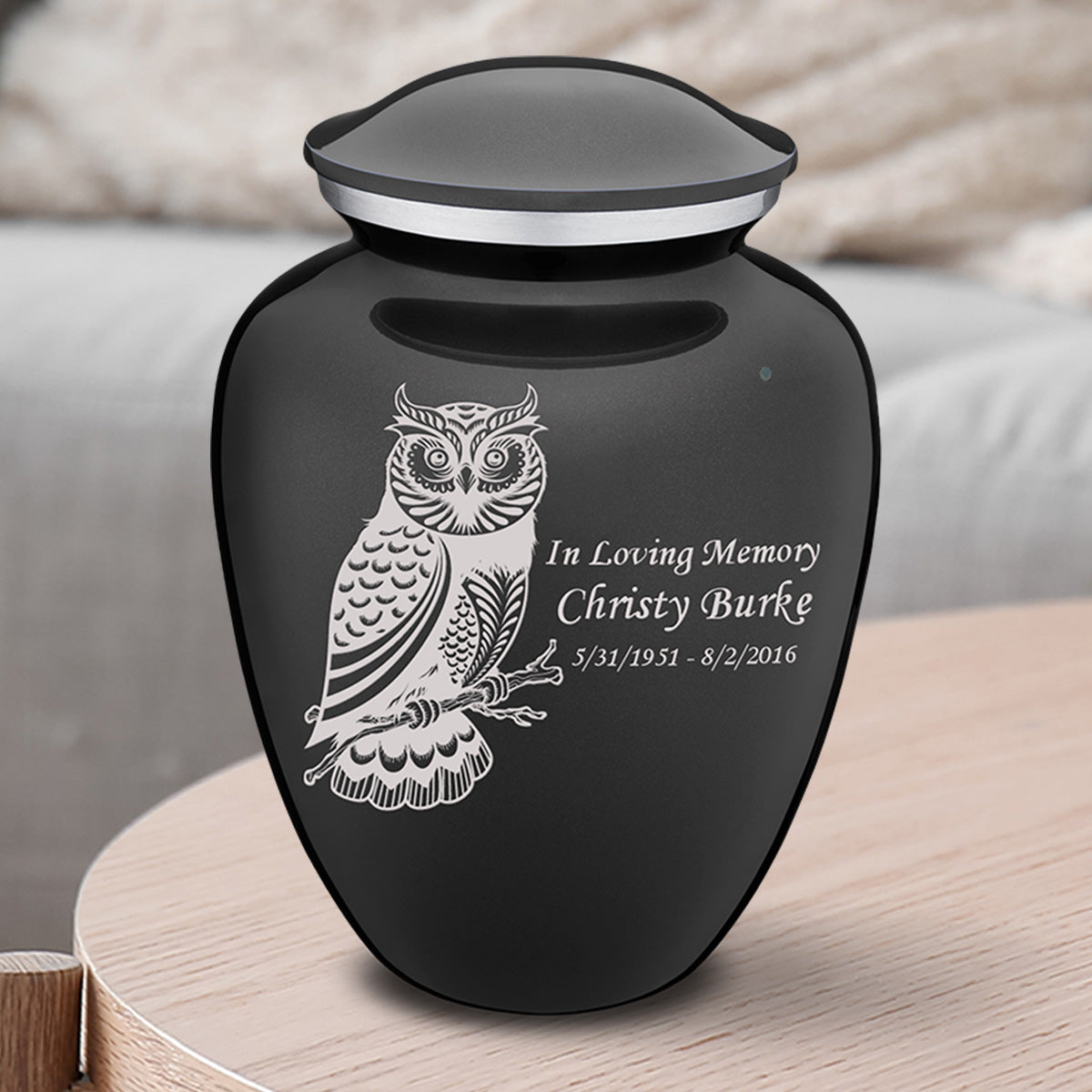 Medium Embrace Charcoal Owl Cremation Urn