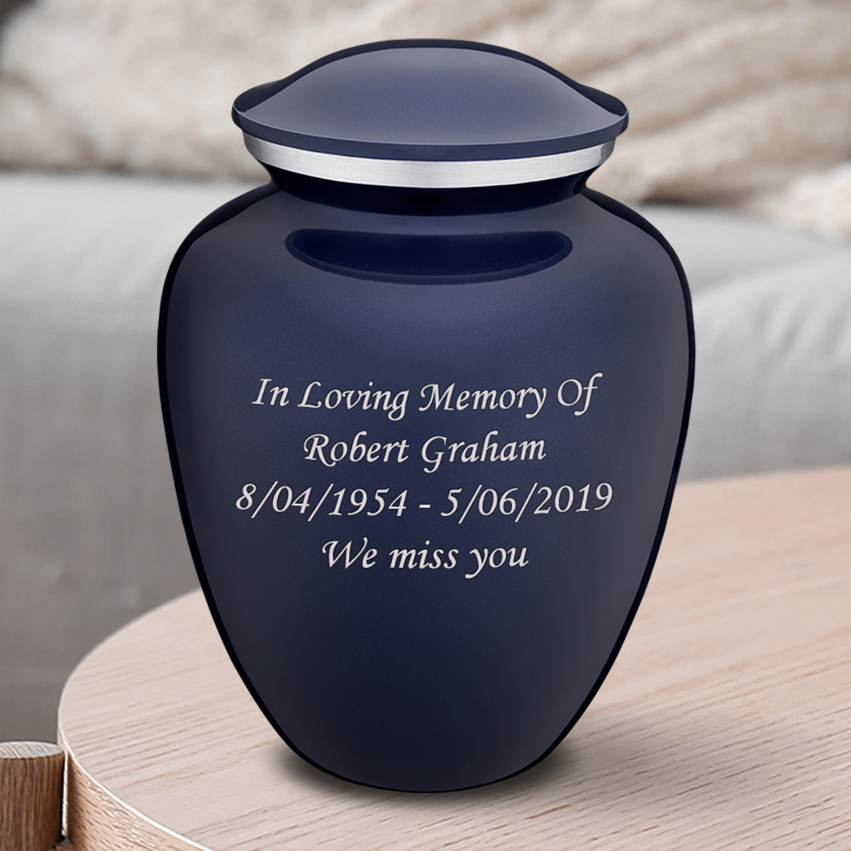 Medium Embrace Cobalt Blue Custom Engraved Cremation Urn