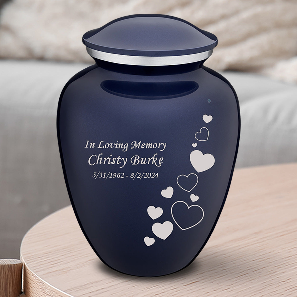 Medium Embrace Cobalt Blue Floating Heart Cremation Urn