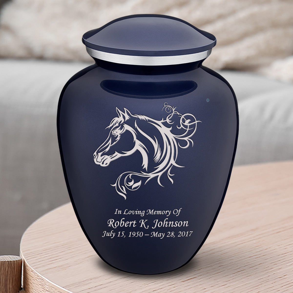 Medium Embrace Cobalt Blue Horse Cremation Urn