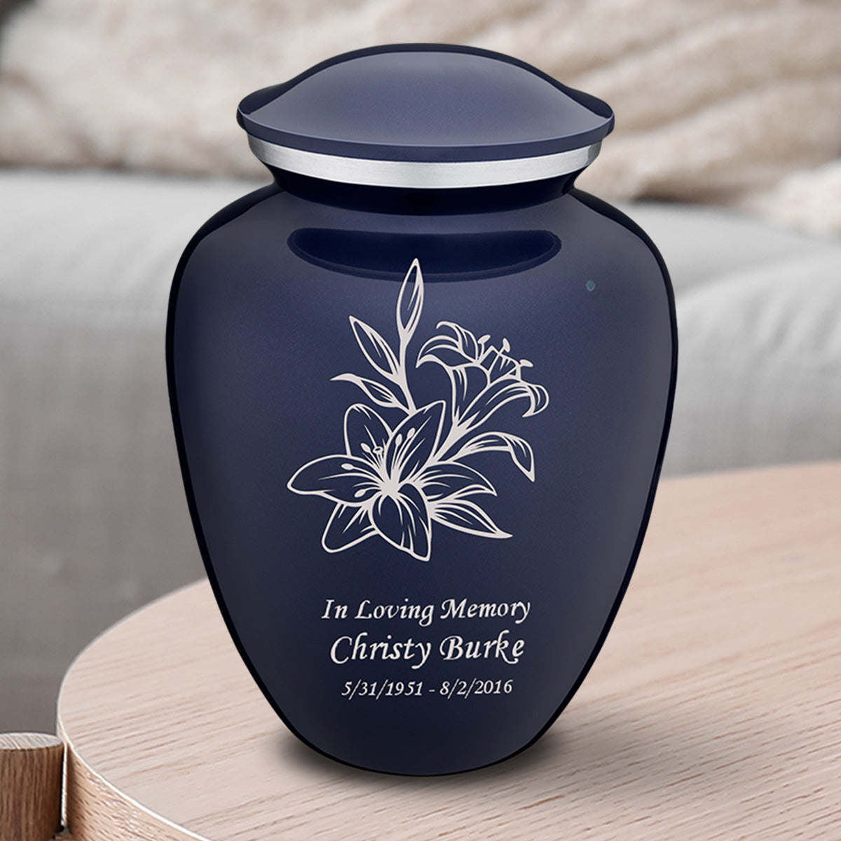 Medium Embrace Cobalt Blue Lily Cremation Urn