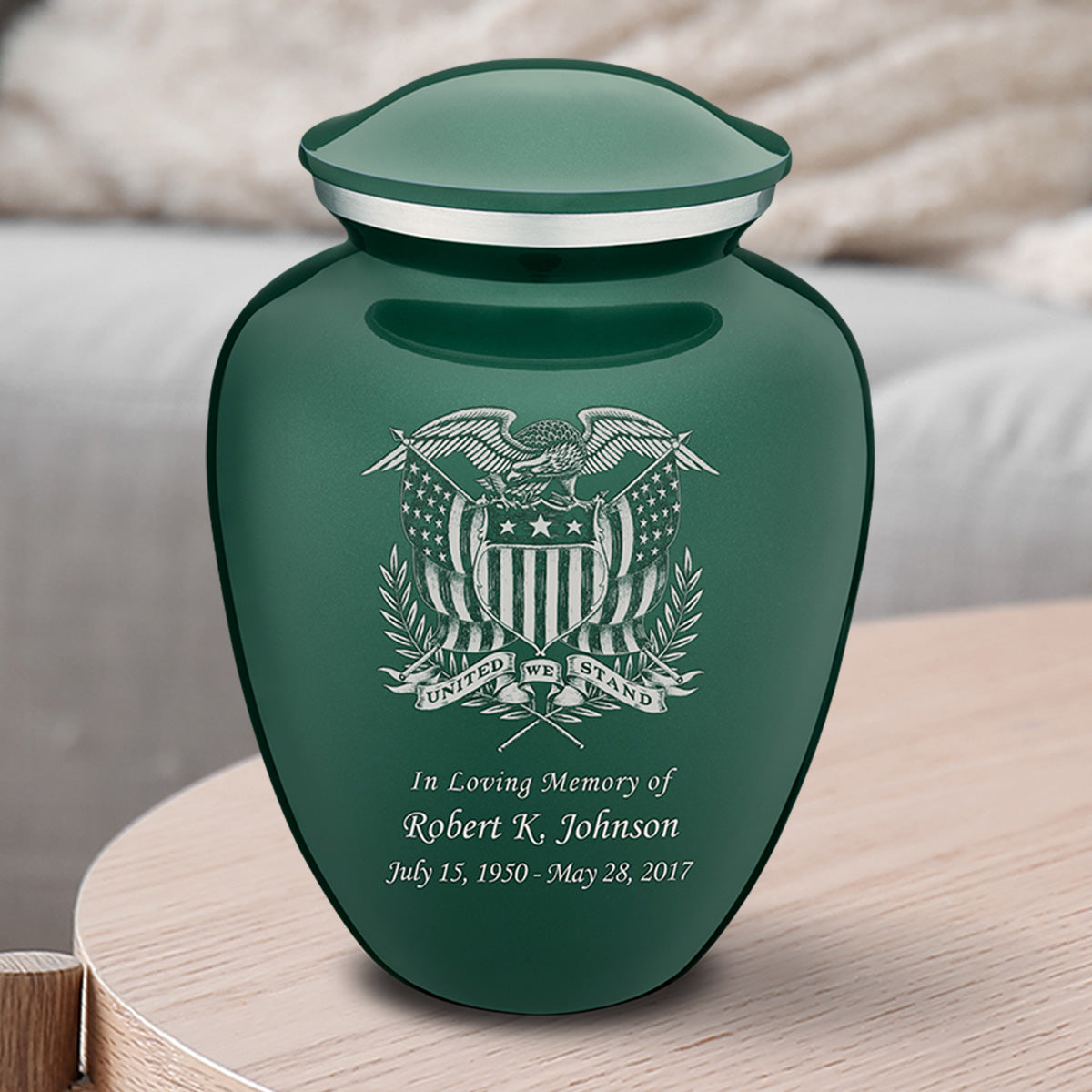 Medium Embrace Green American Glory Cremation Urn