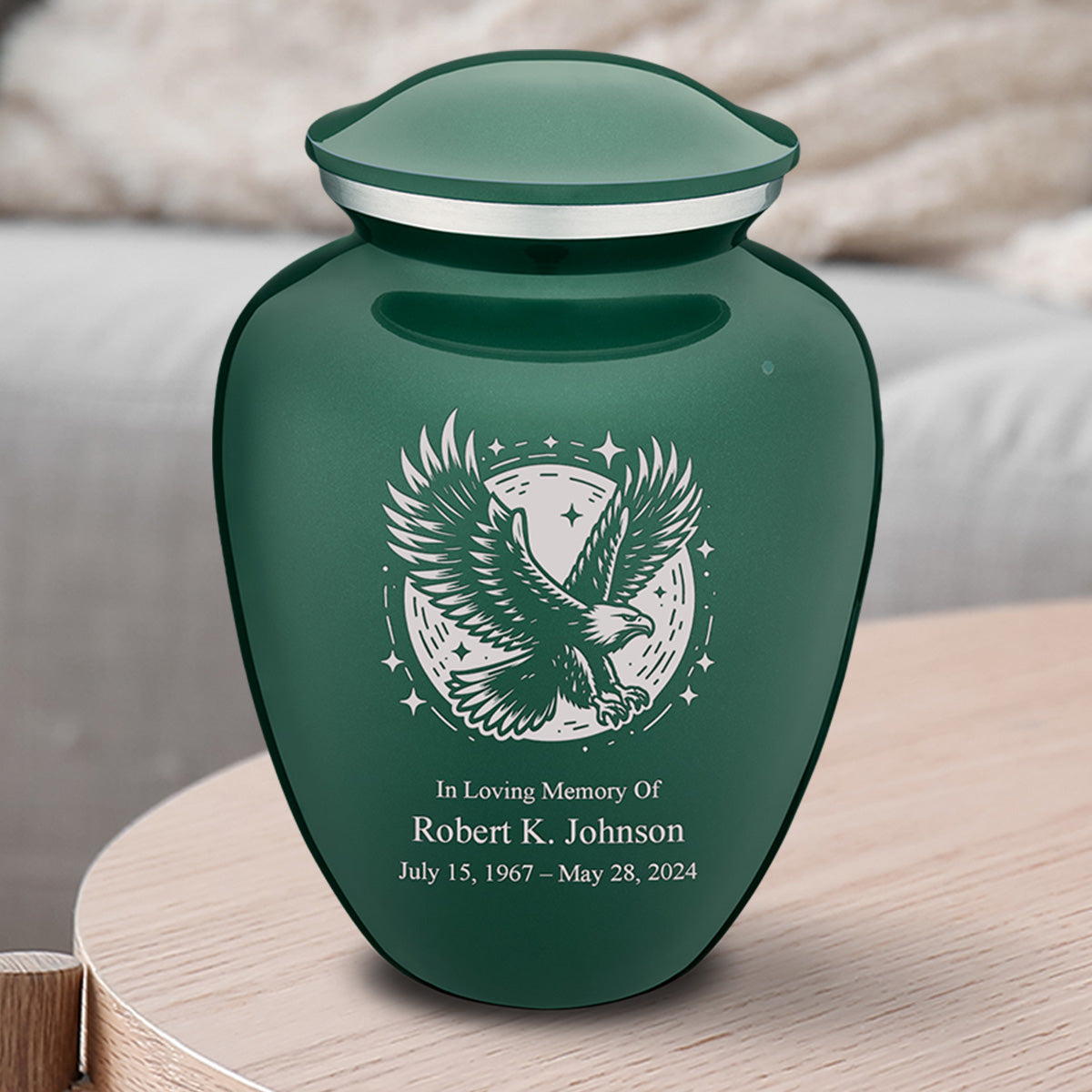 Medium Embrace Green Flying Eagle Cremation Urn