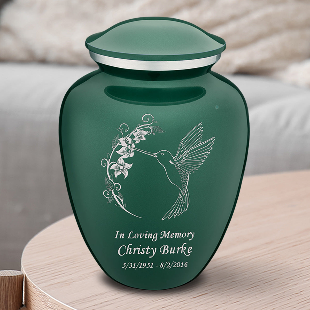 Medium Embrace Green Hummingbird Cremation Urn
