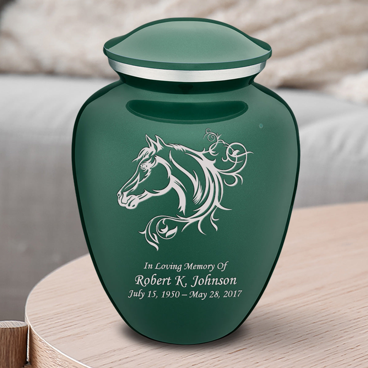 Medium Embrace Green Horse Cremation Urn