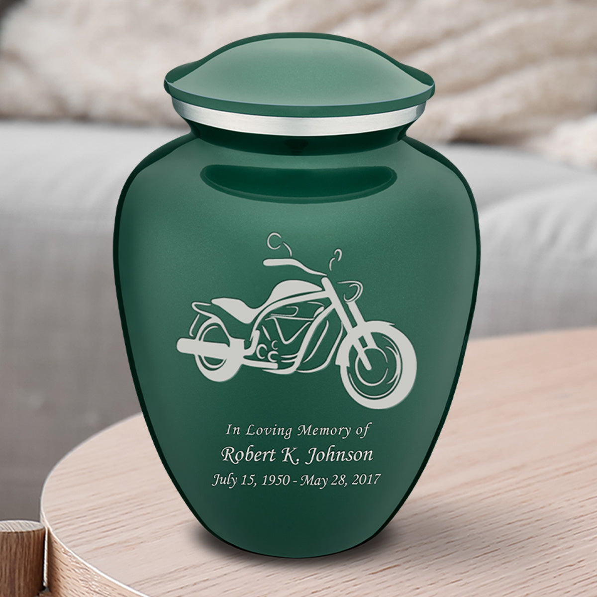 Medium Embrace Green Motorcycle Cremation Urn