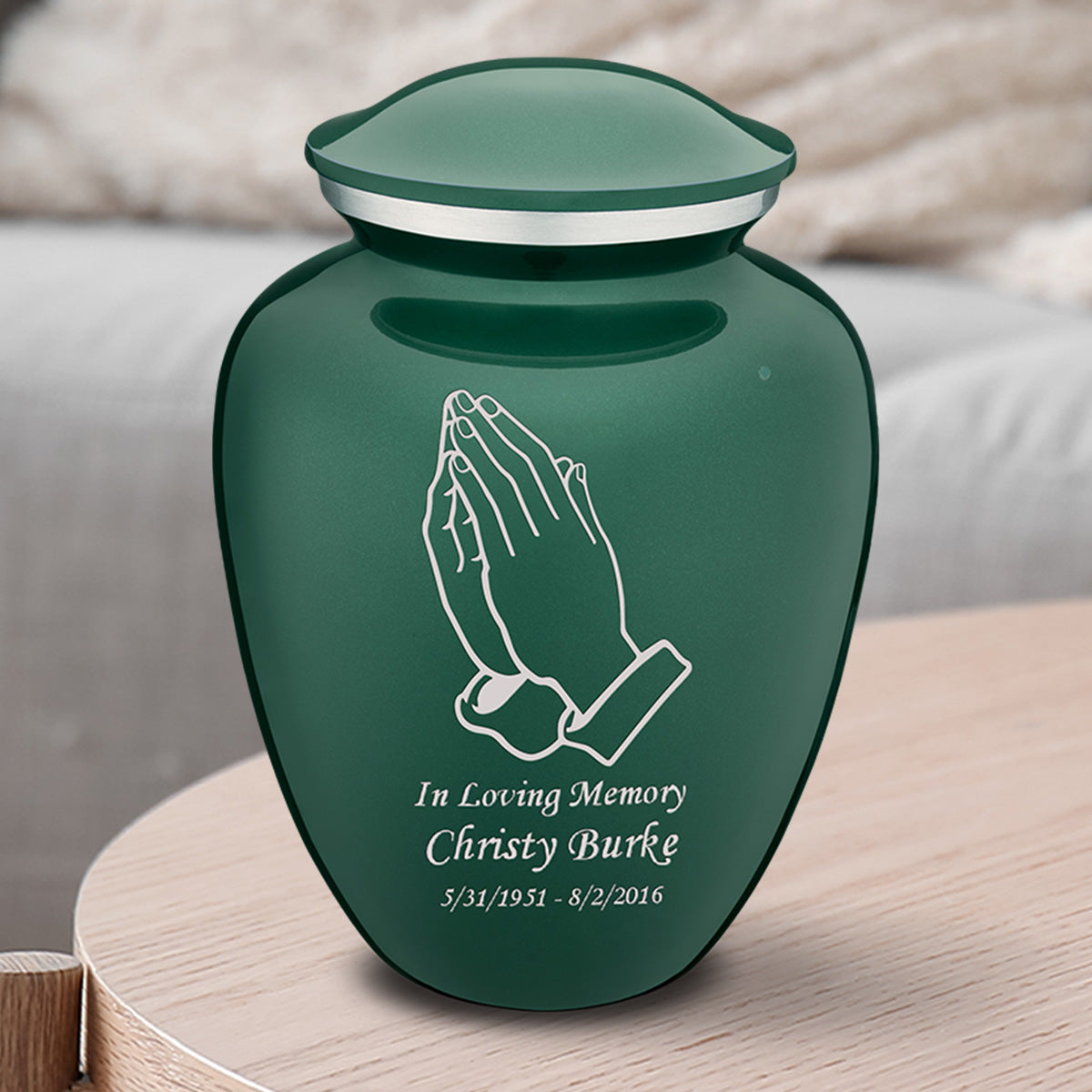 Medium Embrace Green Praying Hands Cremation Urn