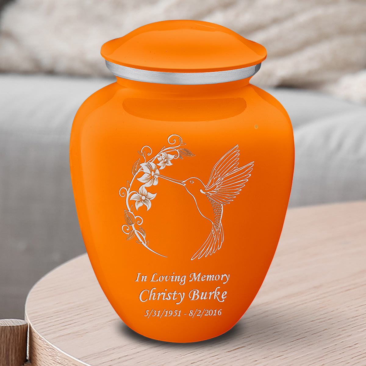 Medium Embrace Burnt Orange Hummingbird Cremation Urn