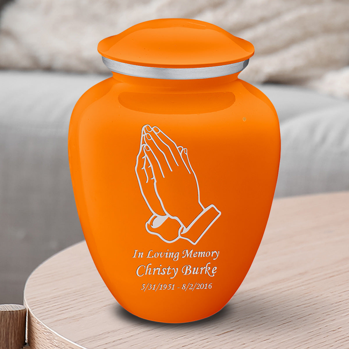 Medium Embrace Burnt Orange Praying Hands Cremation Urn