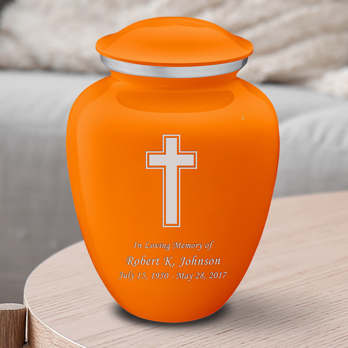 Medium Embrace Burnt Orange Simple Cross Cremation Urn
