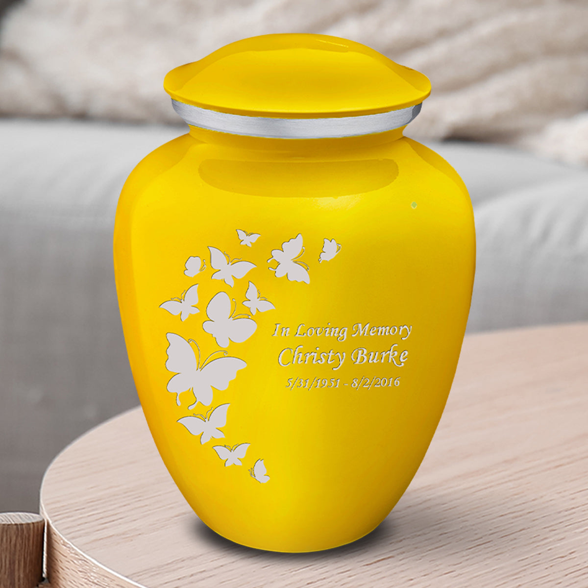 Medium Embrace Yellow Butterfly Cremation Urn