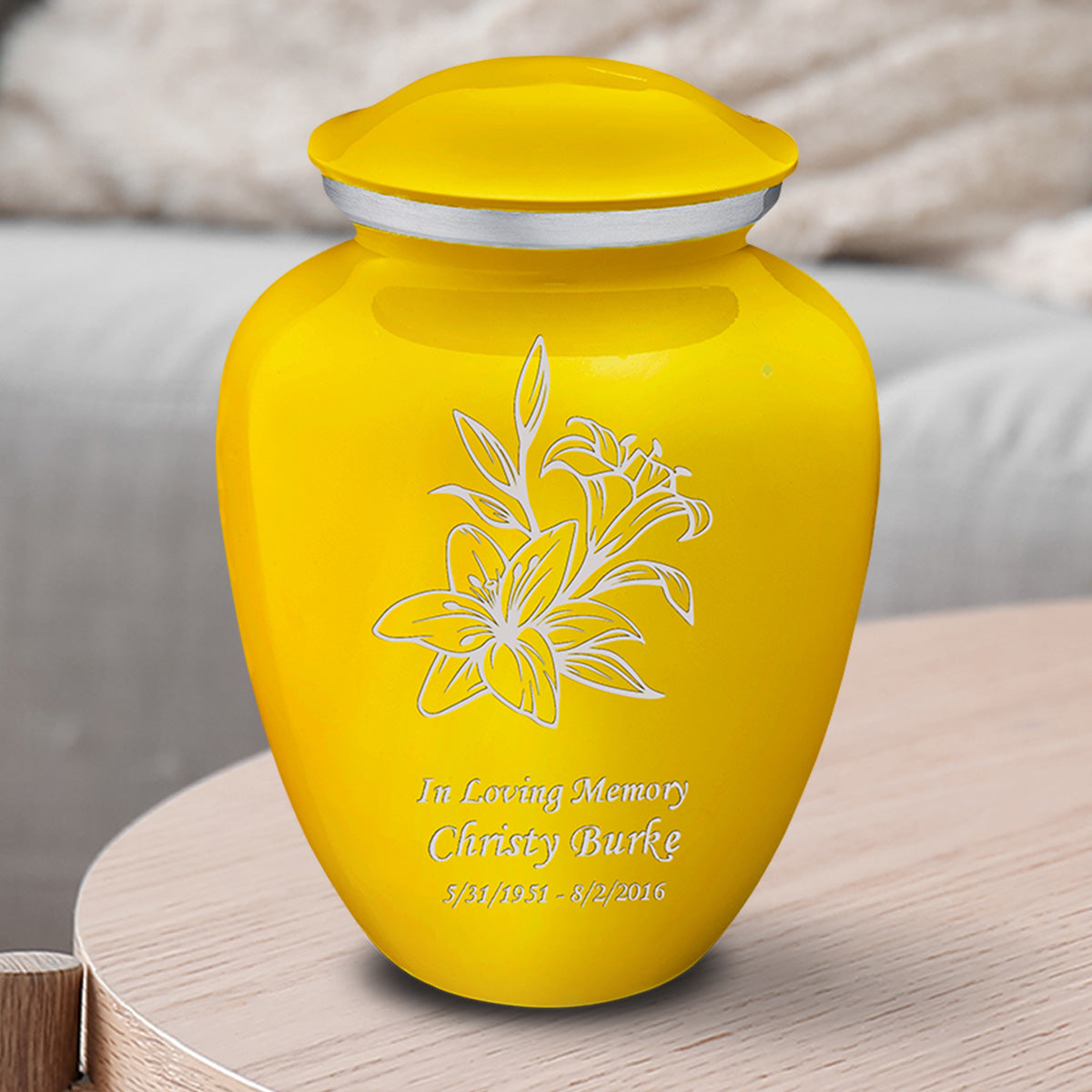Medium Embrace Yellow Lily Cremation Urn