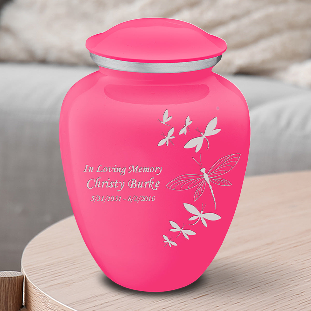 Medium Embrace Bright Pink Dragonflies Cremation Urn