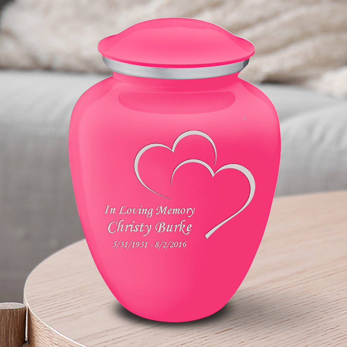 Medium Embrace Bright Pink Hearts Cremation Urn