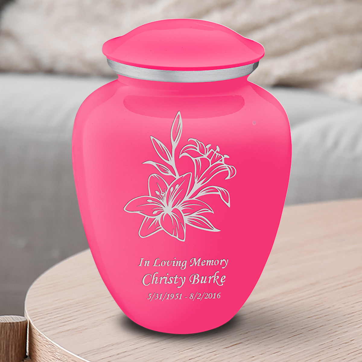 Medium Embrace Bright Pink Lily Cremation Urn