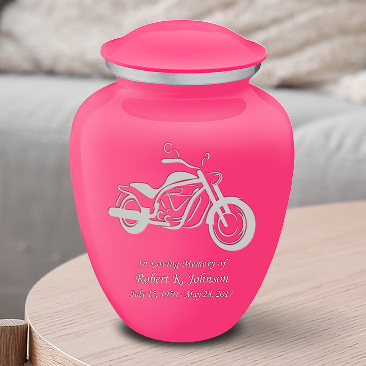 Medium Embrace Bright Pink Motorcycle Cremation Urn