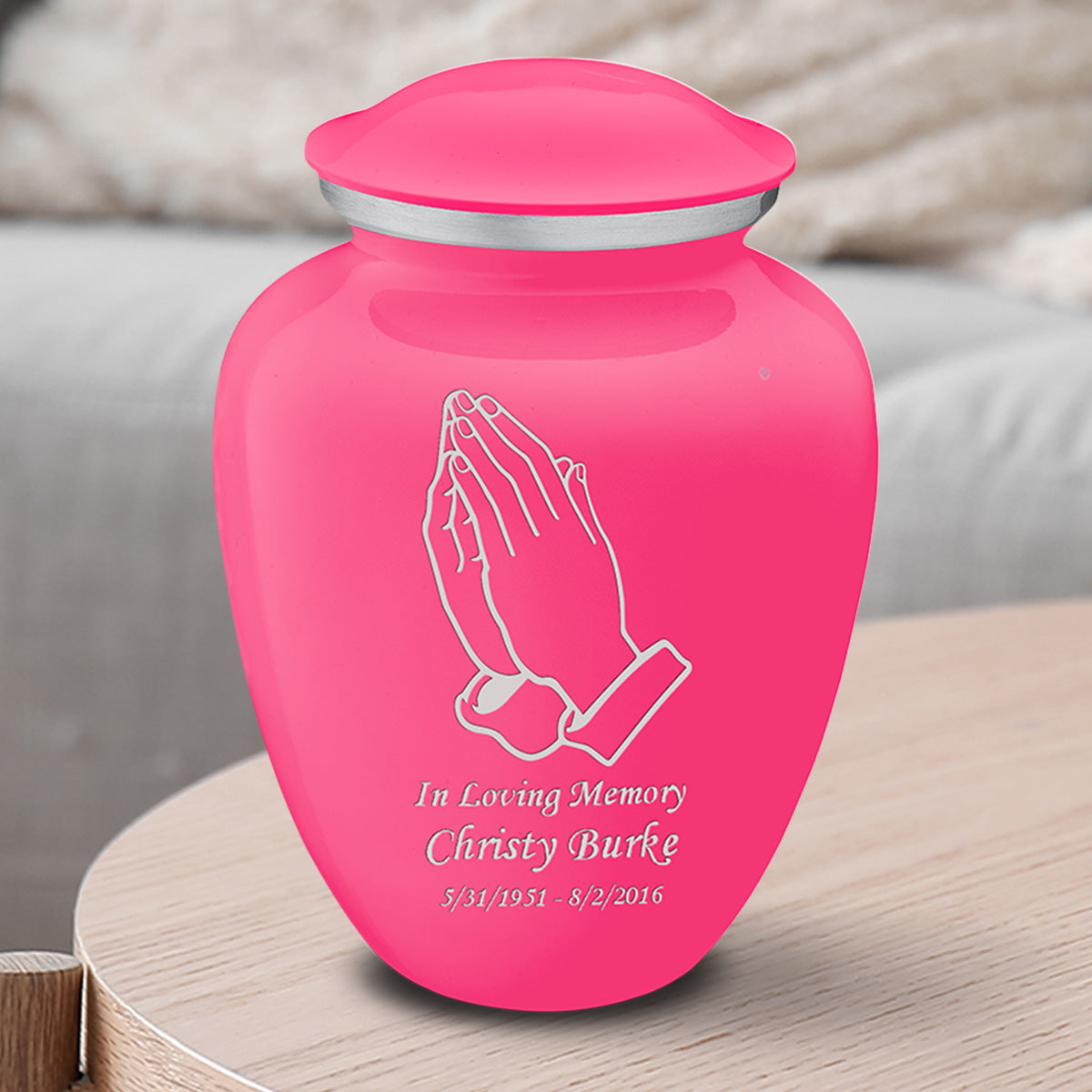 Medium Embrace Bright Pink Praying Hands Cremation Urn