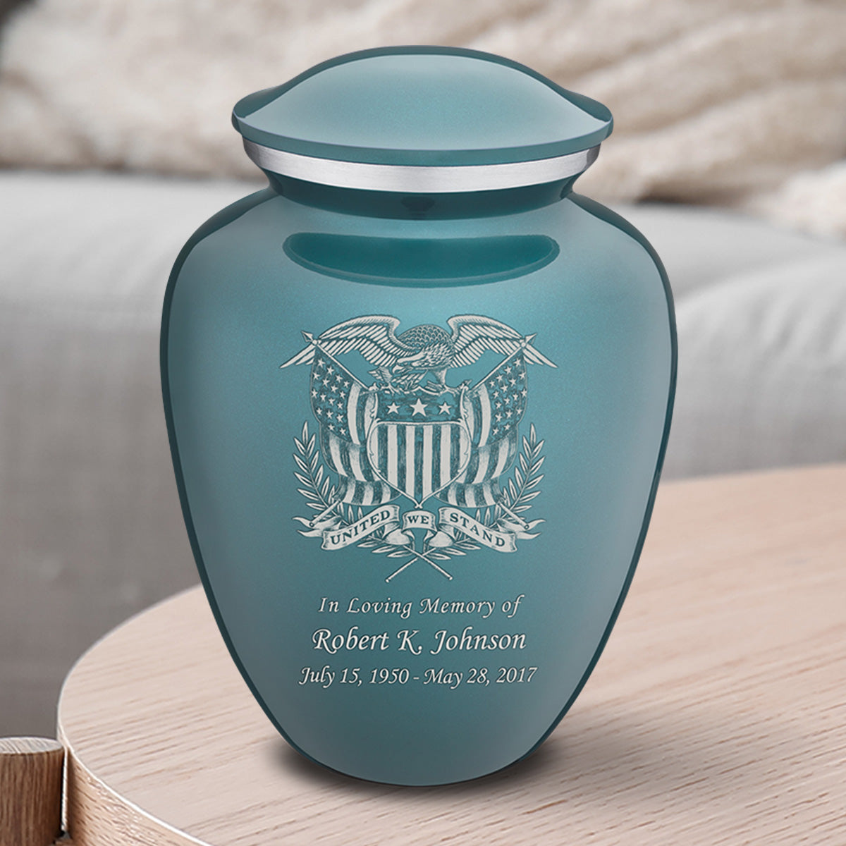 Medium Embrace Teal American Glory Cremation Urn