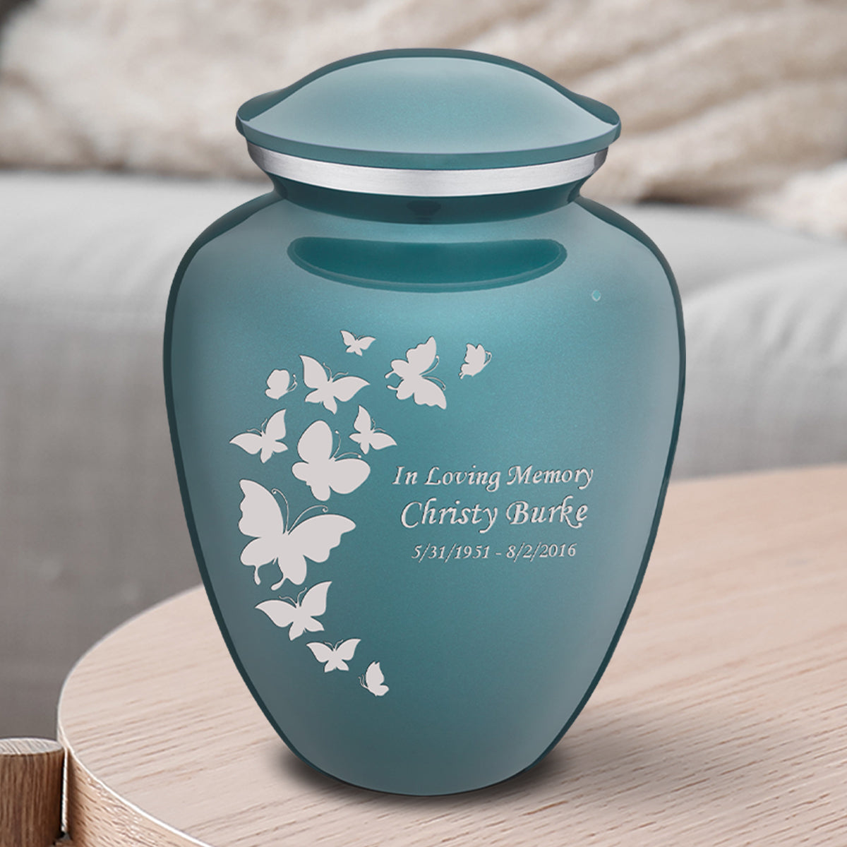 Medium Embrace Teal Butterfly Cremation Urn