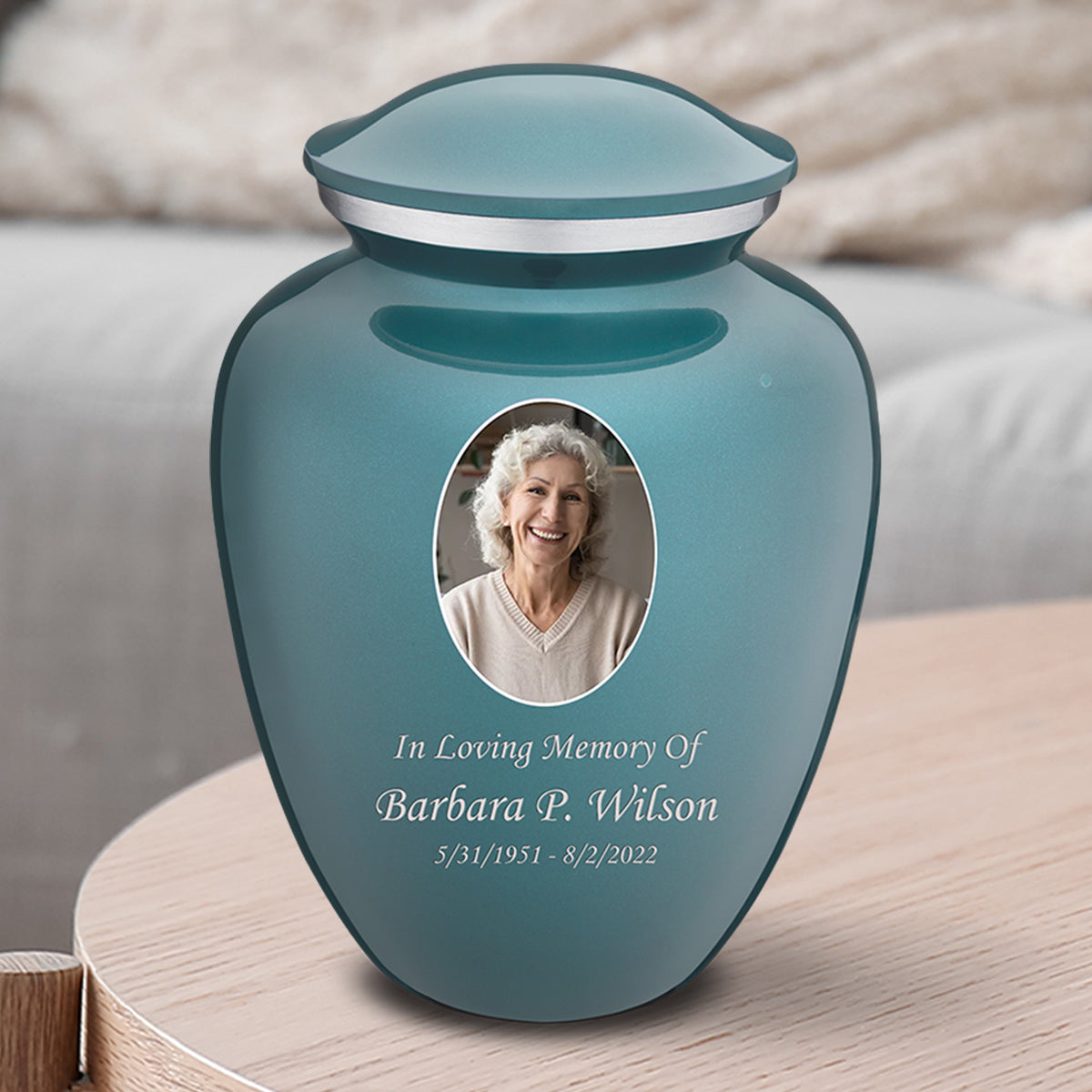 Medium Embrace Teal Portrait Cremation Urn