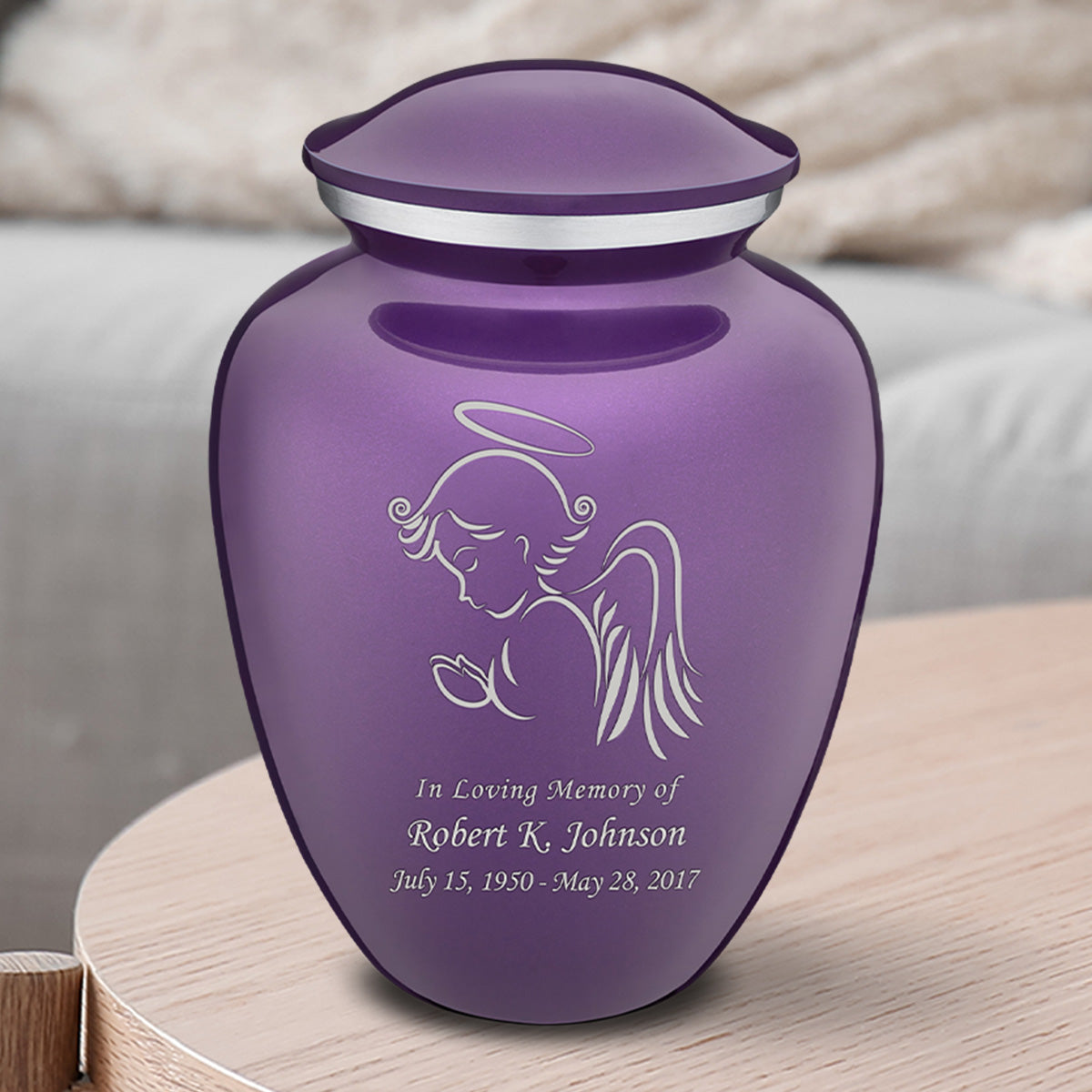 Medium Embrace Purple Angel Cremation Urn