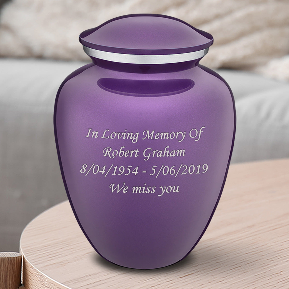 Medium Embrace Purple Custom Engraved Cremation Urn