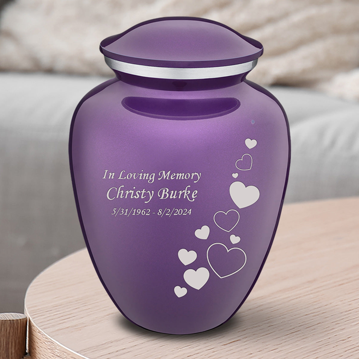 Medium Embrace Purple Floating Heart Cremation Urn