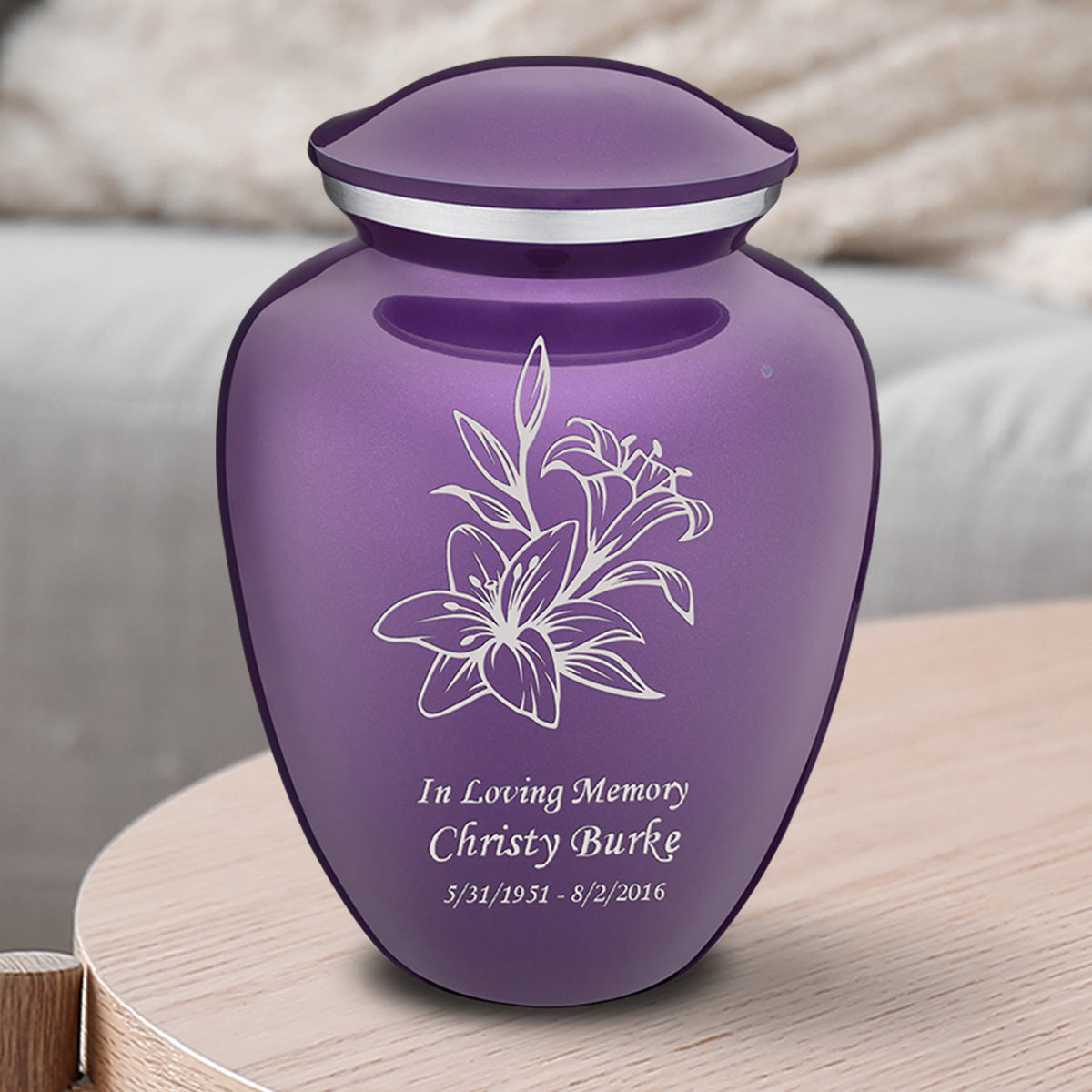 Medium Embrace Purple Lily Cremation Urn