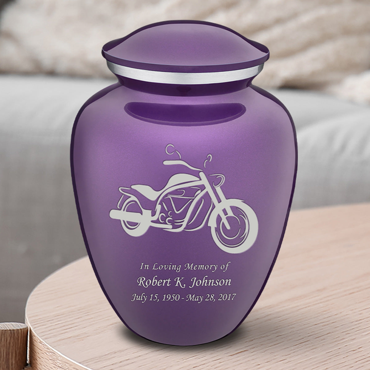Medium Embrace Purple Motorcycle Cremation Urn