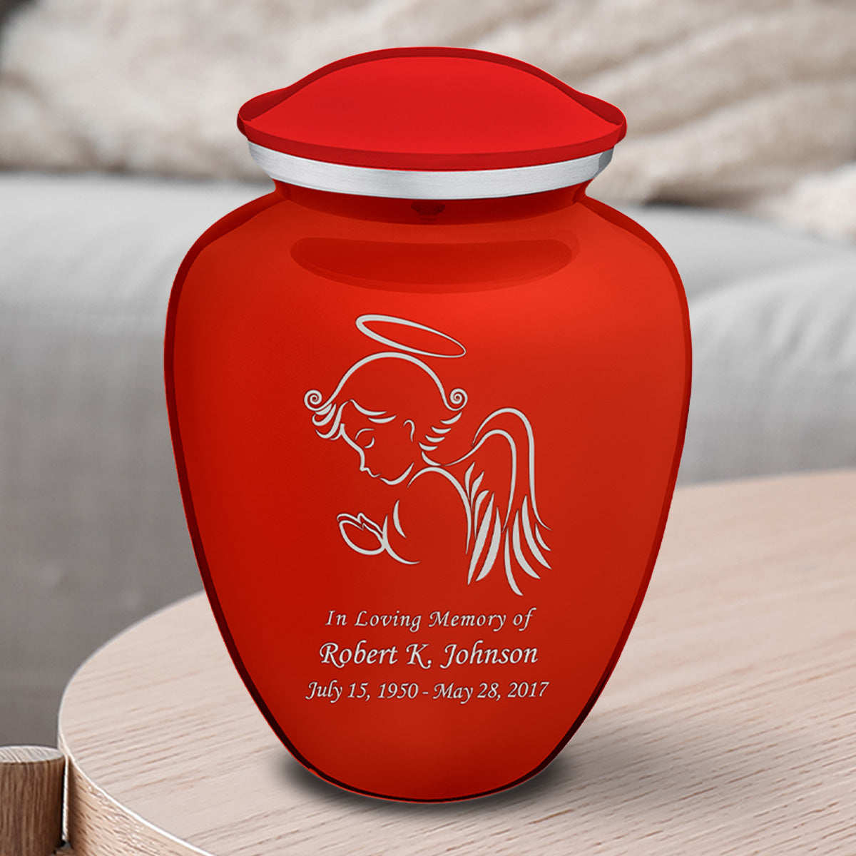 Medium Embrace Bright Red Angel Cremation Urn