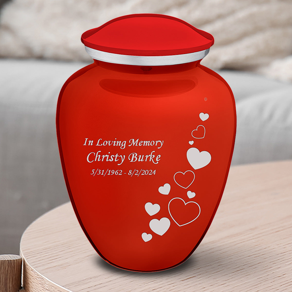 Medium Embrace Bright Red Floating Heart Cremation Urn