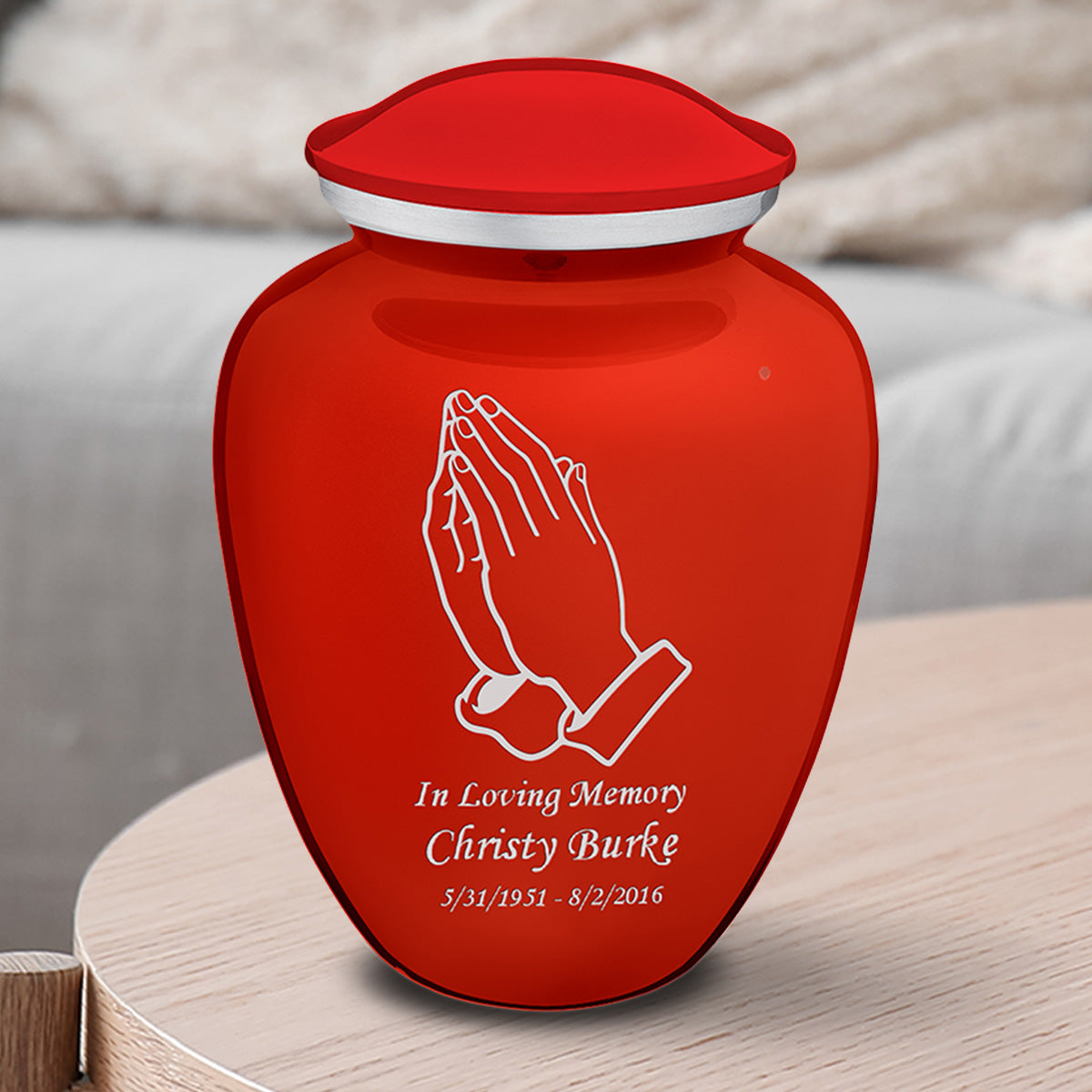 Medium Embrace Bright Red Praying Hands Cremation Urn