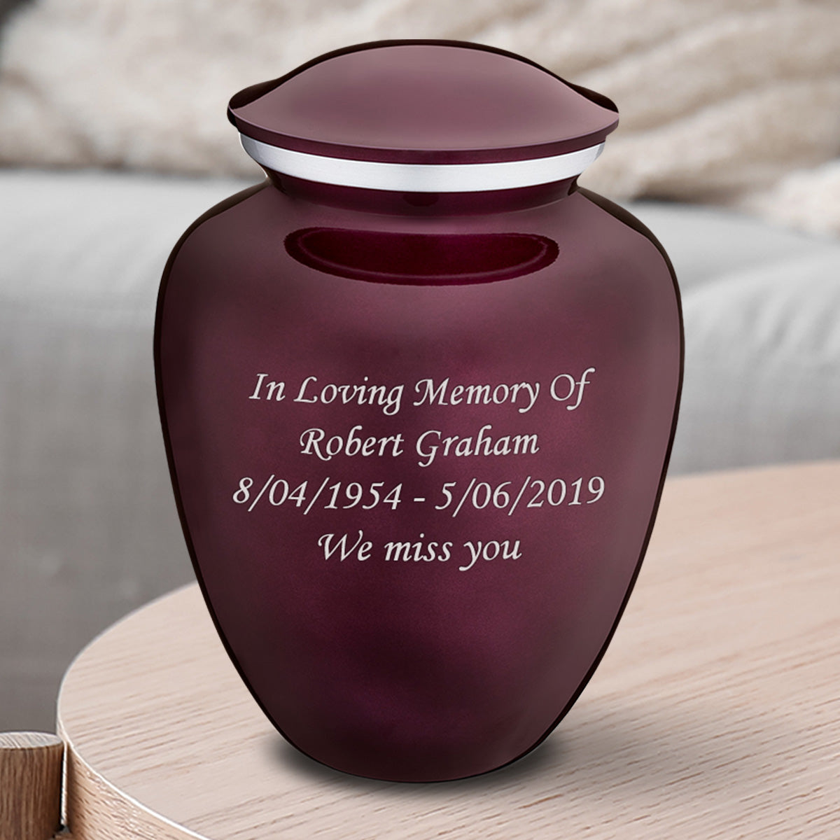 Medium Embrace Cherry Purple Custom Engraved Cremation Urn