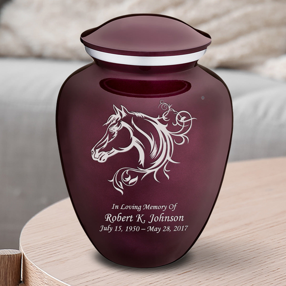 Medium Embrace Cherry Purple Horse Cremation Urn