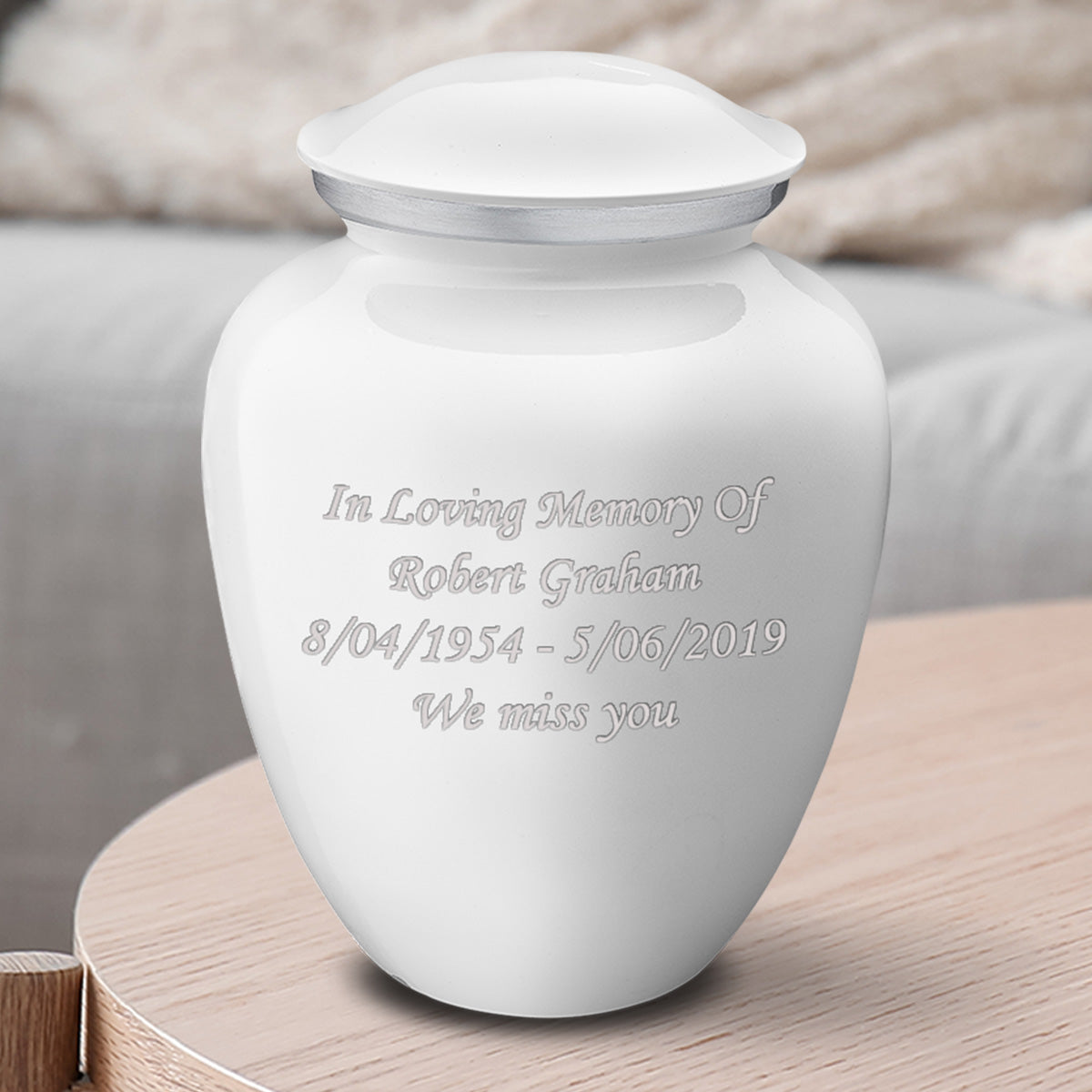 Medium Embrace White Custom Engraved Cremation Urn